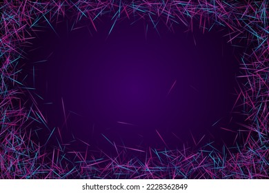 Random strokes and scribbles. Urban texture. Molecular particles chaotic movement. Brownian motion abstract dispersion concept vector digital background. Purple lines ray elements.