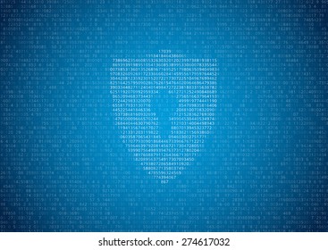 Random symbols. numbers and letters with lock sign - encrypted data vector blue background