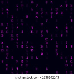 Random symbols pattern. Magenta sparse hexademical seamless pattern. Awesome background. Awesome vector illustration.