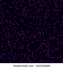 Random symbols pattern. Magenta sparse binary seamless pattern. Stylish background. Radiant vector illustration.