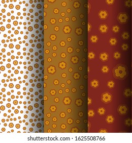 Random textile ornamental seamless pattern set with abstract spiral flowers. Editable swatch included