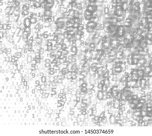 Random transparent numbers 0 and 9. Background in a matrix style. Binary code pattern with digits on screen, falling character. Abstract digital backdrop. Vector illustration
