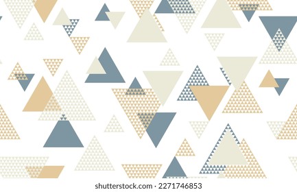 Random triangle shapes seamless pattern graohic design. Geometric print. Colorful triangles motion. Triangular shapes scandinavian endless pattern.