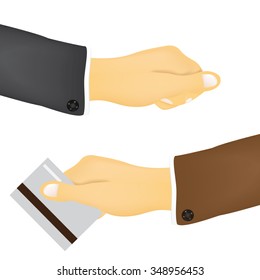 RANDOM VECTOR: Hands with and without bank card close up illustration on white background