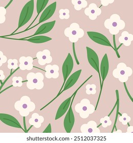 Random vector illustration pattern of botanical white flowers