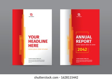 Random vertical stacked transparent orange bars on white red background, A4 size book cover template for annual report, magazine, poster, brochure, proposal, company profile, booklet