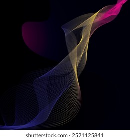 Vector de línea de color de onda aleatoria con fondo oscuro