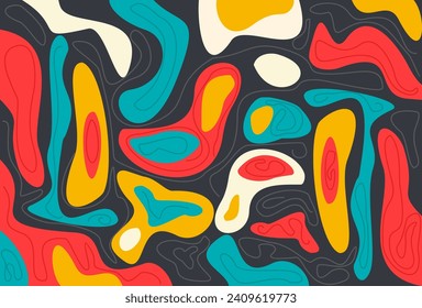 Random wave lines background with vintage colorful, composition of striped shapes and wavy lines for cover, poster, landing page. abstract pattern background