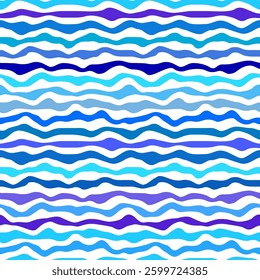 Random wave pattern seamless abstract background. Stripes wave pattern white and blue colors for summer vector design.