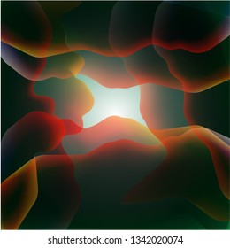 Random wave shapes red color on lighting green background 