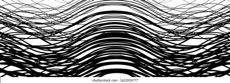 Random wavy, zig-zag lines abstract art texture, background. Sinuous, tangled intersecting, overlapping shapes chaotic composition. Chaos pattern with scattered elements