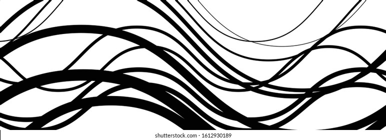 Random wavy, zig-zag lines abstract art texture, background. Sinuous, tangled intersecting, overlapping shapes chaotic composition. Chaos pattern with scattered elements