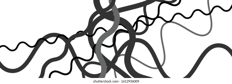 Random wavy, zig-zag lines abstract art texture, background. Sinuous, tangled intersecting, overlapping shapes chaotic composition. Chaos pattern with scattered elements