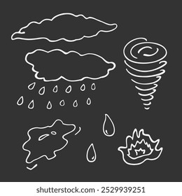 Random weather elements for chalkboard themes. Hand drawn line art.