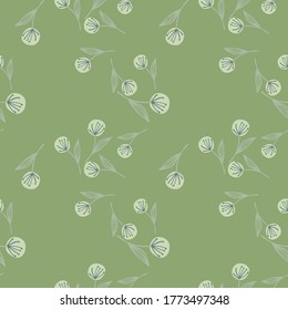 Random white dandelion on botanic seamless pattern. Green background. Design for fabric design, textile print, wrapping, cover. Vector illustration.