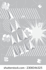 Color blanco aleatorio, color gris de fondo geométrico mínimo. Cartel de afiche de tema retro geométrico. Plantilla de formas abstractas vintage para el diseño de portada.