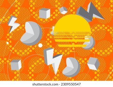 Random Weiß, Grau und Orange, gelber, geometrischer, minimaler Hintergrund. Geometrisches Retro-Theme-Poster-Banner. Vintage abstrakte Formen Vorlage für Cover Design.