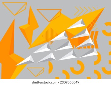 Random White, Gray and Orange, Yellow colored geometrical graphic minimal background. Geometric retro theme poster banner. Vintage abstract shapes template for cover design.