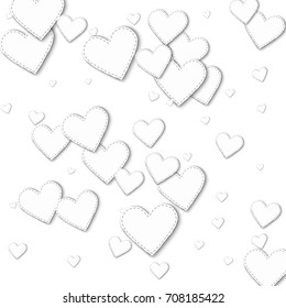 Random white paper hearts. Scattered pattern with random white paper hearts on white background. Vector illustration.