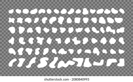 Random white shapes set on a transparent background. Organic abstract splodge elements monochrome collection. Vector