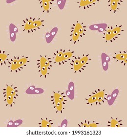 Random yellow and lilac heart elements seamless pattern in cute style. Pastel background. Romantic style. Flat vector print for textile, fabric, giftwrap, wallpapers. Endless illustration.