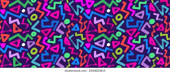 Random zigzag lines seamless pattern. Geometric banner with thick zig zag brush strokes. Abstract  white on black geometric vector ornament. Thick triangular grunge strokes.