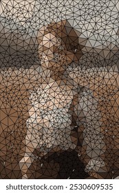 A randomized collection of triangular forms picturing woman