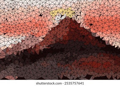 A randomized collection of triangular forms picturing sunset in the mountains