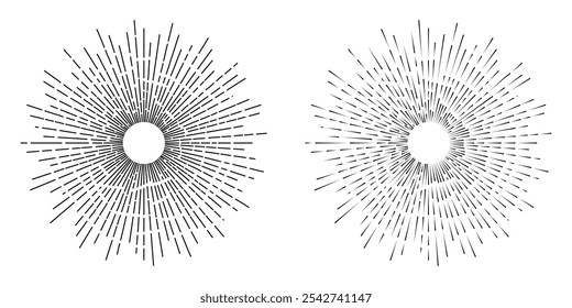 Randomized line ray burst and sunburst firework vector illustration.