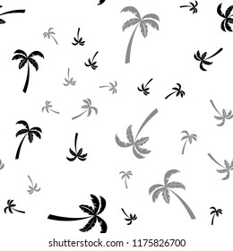 Randomly arranged Black and Gray palms on White background. Seamless texture pattern.