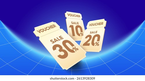 Randomly arranged coupon codes flying from inside space