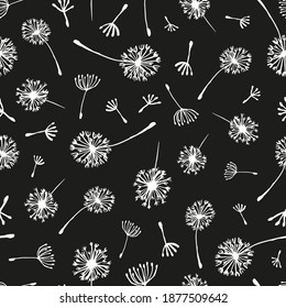 randomly arranged dandelions as seamless pattern. floral all over print graphic