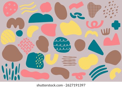 Patrones abstractos dibujados a mano dispuestos aleatoriamente. Se puede utilizar como piezas de material o como fondos.