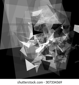 Randomly distributed triangles of different sizes forming an abstract human face. Vector illustration