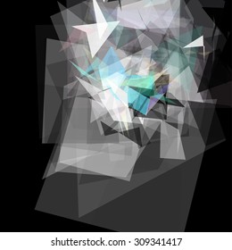 Randomly distributed triangles of different sizes forming an abstract human face. Vector illustration