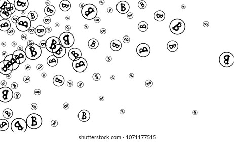 Randomly Fall Bitcoins. Bitcoin Icon Abstract Background. Cryptocurrency Background. Digital Payment money.  Jackpot or Prize Concept.
 Blockchain technology Coin. Black and White Vector Illustration.