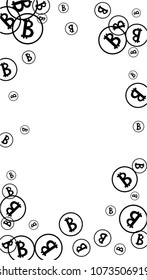 Randomly Fall Bitcoins. Bitcoin Icon Abstract Background. Cryptocurrency Background. Digital Payment money.  Jackpot or Prize Concept.
 Blockchain technology Coin. Black and White Vector Illustration.