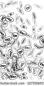 Randomly Fall Bitcoins. Bitcoin Icon Abstract Background. Cryptocurrency Background. Digital Payment money.  Jackpot or Prize Concept.
 Black and White Vector Illustration. Blockchain technology Coin.