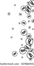 Randomly Fall Bitcoins. Bitcoin Icon Abstract Background. Cryptocurrency Background. Digital Payment money.  Jackpot or Prize Concept.
 Black and White Vector Illustration. Blockchain technology Coin.