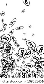 Randomly Fall Bitcoins. Bitcoin Icon Abstract Background. Cryptocurrency Background. Digital Payment money.  Prize or Jackpot Concept.
 Black and White Vector Illustration. Blockchain technology Coin.