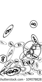 Randomly Fall Bitcoins. Bitcoin Icon Abstract Background. Cryptocurrency Background. Digital Payment money.  Prize or Jackpot Concept.
 Black and White Vector Illustration. Blockchain technology Coin.