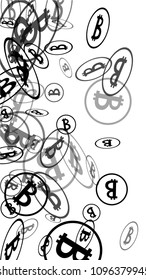 Randomly Fall Bitcoins. Bitcoin Icon Abstract Background. Digital Payment money. Cryptocurrency Background. Prize or Jackpot Concept.
 Blockchain technology Coin. Black and White Vector Illustration.