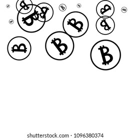 Randomly Fall Bitcoins. Bitcoin Icon Abstract Background. Cryptocurrency Background. Digital Payment money.  Jackpot or Prize Concept.
 Black and White Vector Illustration. Blockchain technology Coin.
