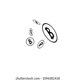 Randomly Fall Bitcoins. Bitcoin Icon Abstract Background. Cryptocurrency Background. Digital Payment money.  Jackpot or Prize Concept.
 Black and White Vector Illustration. Blockchain technology Coin.