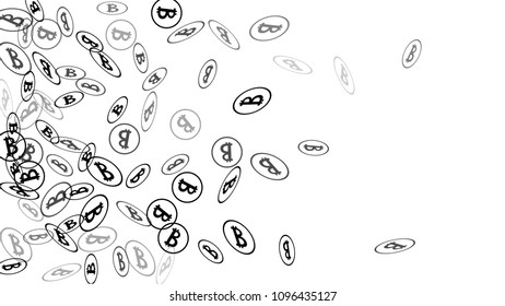 Randomly Fall Bitcoins. Bitcoin Icon Abstract Background. Digital Payment money. Cryptocurrency Background. Jackpot or Prize Concept.
 Black and White Vector Illustration. Blockchain technology Coin.