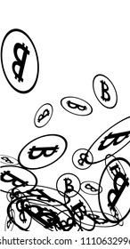 Randomly Fall Bitcoins. Bitcoin Icon Abstract Background. Digital Payment money. Cryptocurrency Background. Prize or Jackpot Concept.
 Black and White Vector Illustration. Blockchain technology Coin.