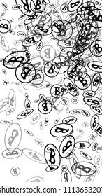Randomly Fall Bitcoins. Bitcoin Icon Abstract Background. Digital Payment money. Cryptocurrency Background. Prize or Jackpot Concept.
 Black and White Vector Illustration. Blockchain technology Coin.