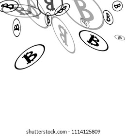 Randomly Fall Bitcoins. Bitcoin Icon Abstract Background. Digital Payment money. Cryptocurrency Background. Prize or Jackpot Concept.
 Black and White Vector Illustration. Blockchain technology Coin.