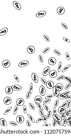 Randomly Fall Bitcoins. Bitcoin Icon Abstract Background. Digital Payment money. Cryptocurrency Background. Prize or Jackpot Concept.
 Black and White Vector Illustration. Blockchain technology Coin.