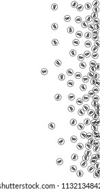 Randomly Fall Bitcoins. Bitcoin Icon Abstract Background. Cryptocurrency Background. Digital Payment money.  Prize or Jackpot Concept.
 Black and White Vector Illustration. Blockchain technology Coin.